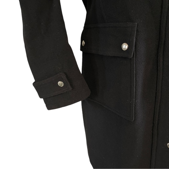 Michael Kors Black Wool Zip Snap Button Front Hooded Pocket Mid Knee Overcoat - Picture 6 of 11